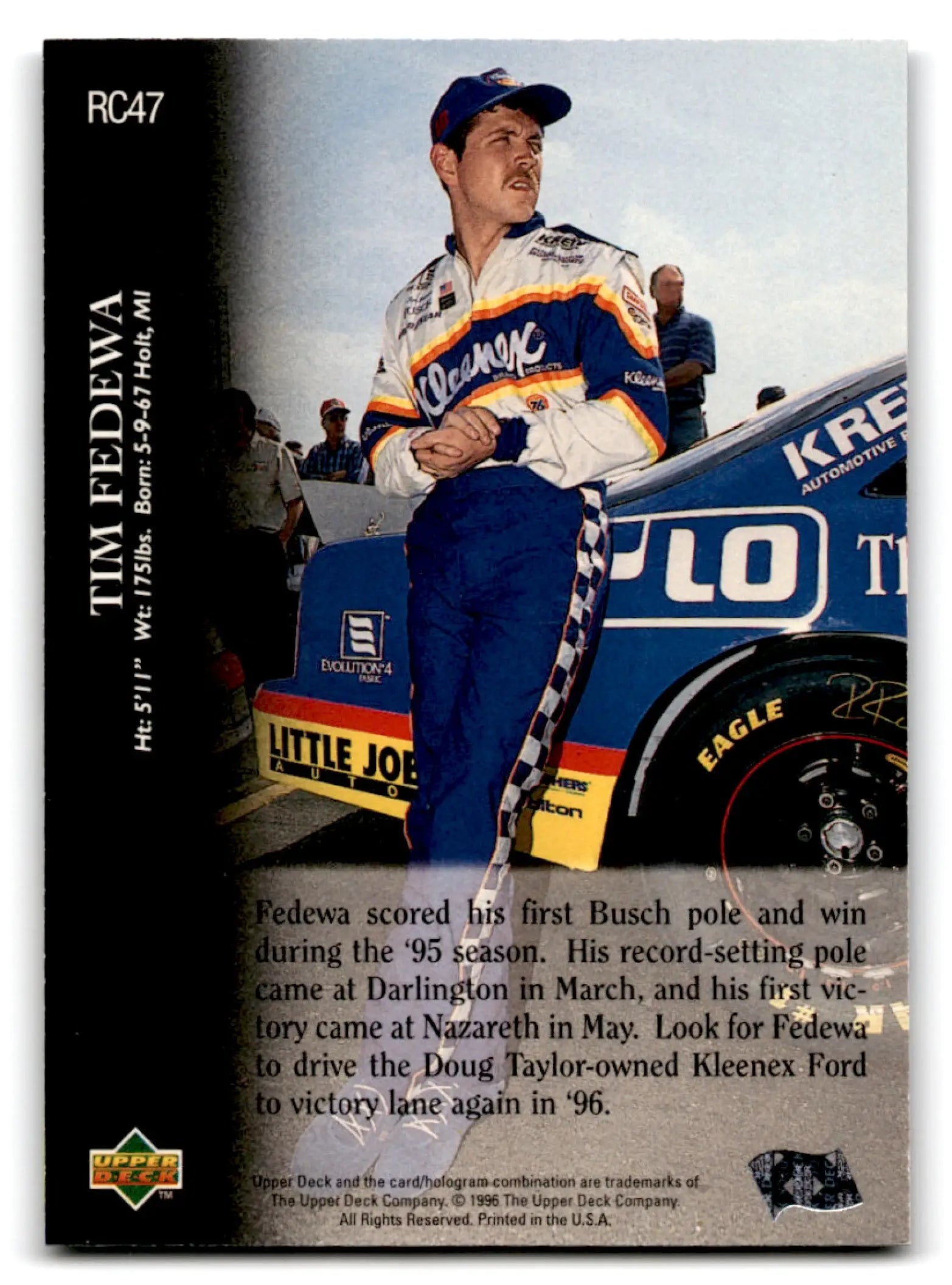 1996 Upper Deck Racing Road to the Cup Tim Fedewa #RC47a - Trading Card