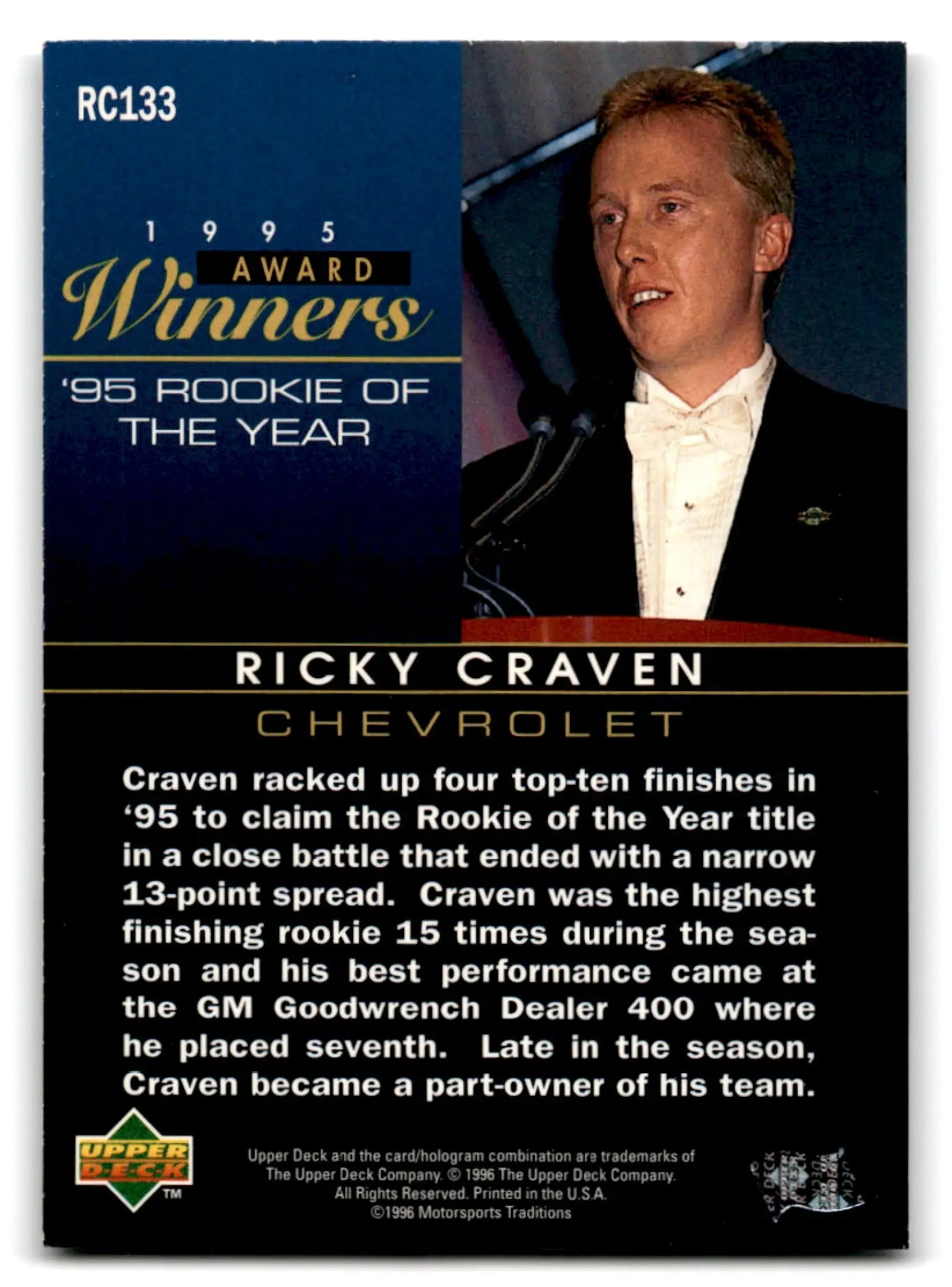 1996 Upper Deck Road to the Cup Racing Ricky Craven #RC133 - Trading Card