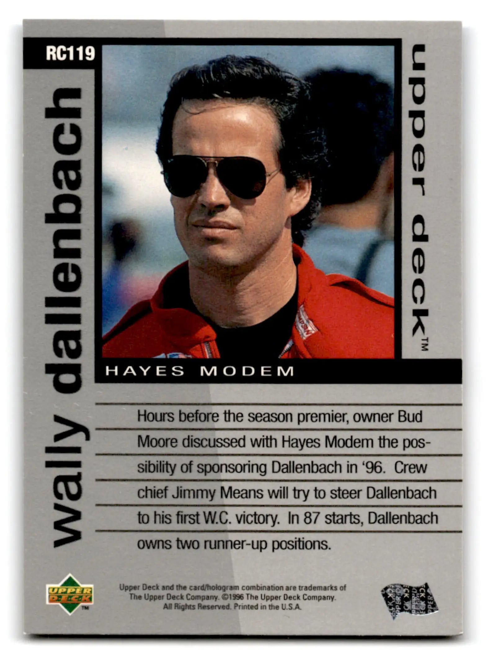 1996 Upper Deck Road to the Cup Racing Wally Dallenbach #RC119 - Trading Card
