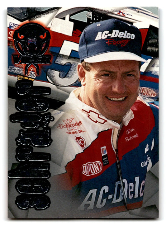 1996 Wheels Racing Viper Ken Schrader #61 NASCAR trading card featuring 1997 Ken Schrader AC-Delco Racing X-Ray