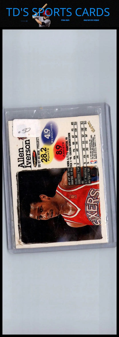 Allen Iverson 1997-98 Hoops #114 trading card showcasing basketball memorabilia