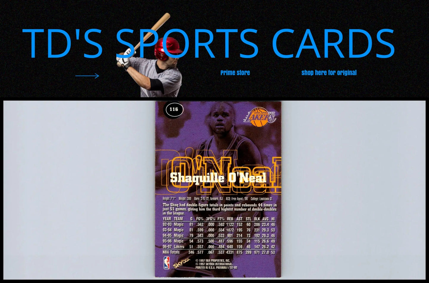 1997-98 SkyBox Premium #116 Shaquille O’Neal basketball trading card collectible