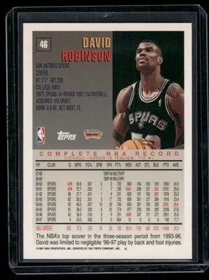 NBA basketball card featuring David Robinson from 1997-98 Topps David Robinson series
