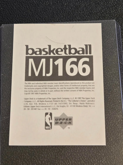 Basketball card back featuring Michael Jordan from 1997 98 Upper Deck NBA Stickers