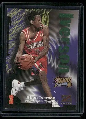Allen Iverson basketball trading card from 1997-98 Z-Force series displayed