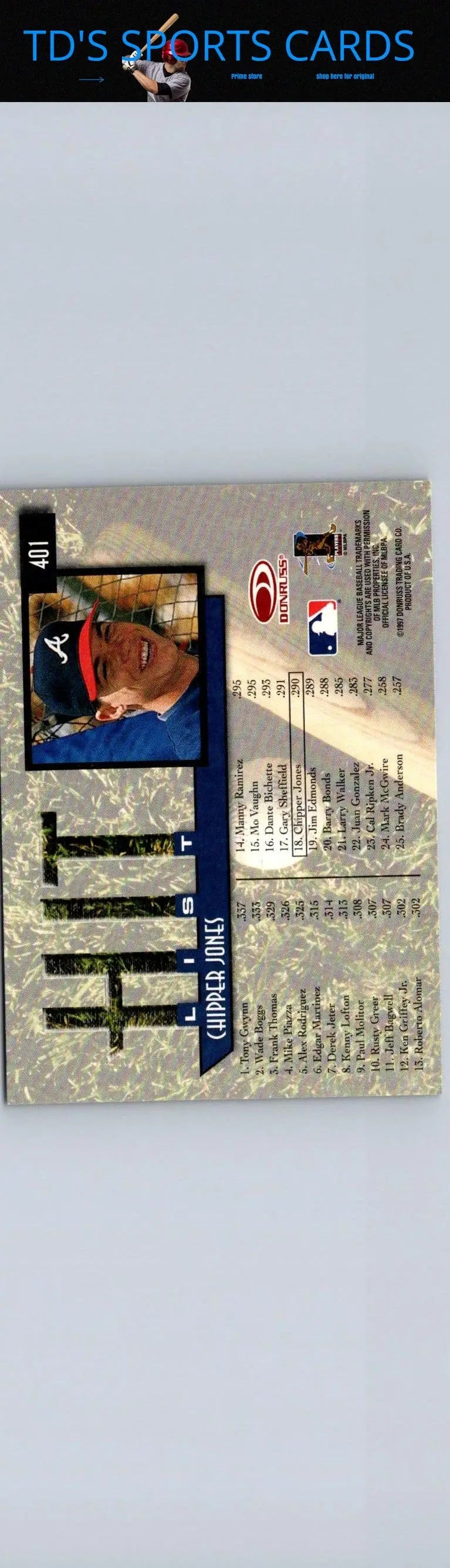 Chipper Jones trading card from the 1997 Donruss #401 baseball cards collection