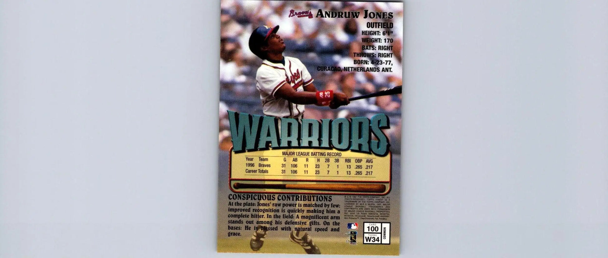Andruw Jones 1997 Finest #100 baseball card for trading card collectors
