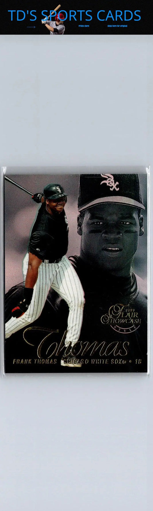 Frank Thomas baseball card from 1997 Flair Showcase product display