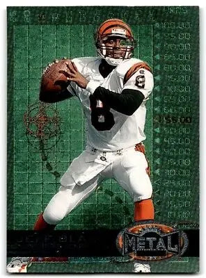 Football card featuring Jeff Blake, Cincinnati Bengals 1997 Fleer Metal #104