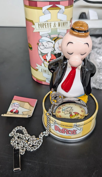 Popeye-themed decorative tin music box for 1997 Fossil limited edition pocket watch