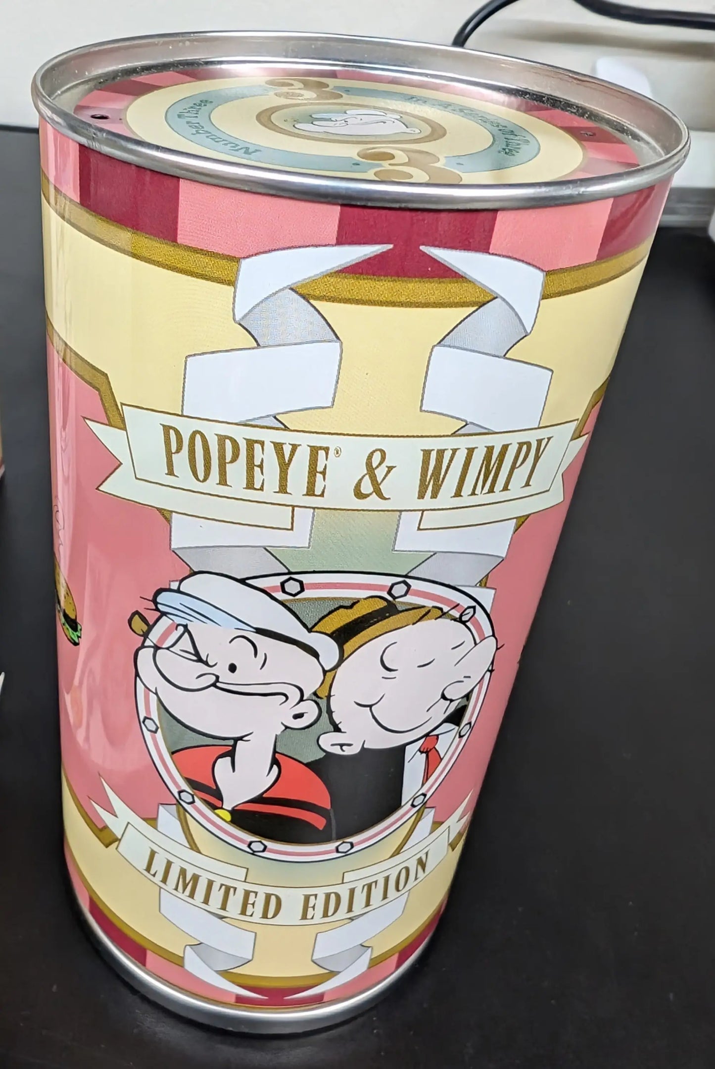 Limited edition Popeye & Wimpy decorative tin can for pocket watch collectible