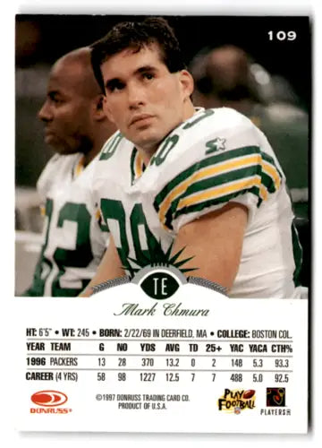 Mark Chmura football card 1997 Leaf #109 NM Mint Packers original gloss collectible