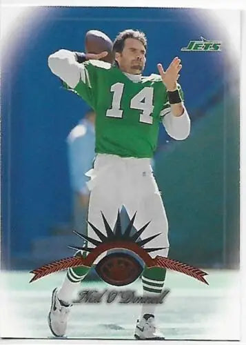 Football player Neil O’Donnell throwing a pass on 1997 Leaf #14 original gloss card