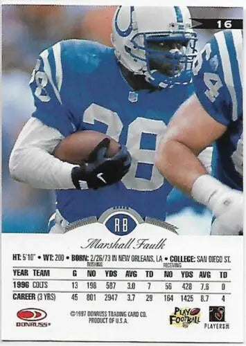 1997 Leaf #16 Marshall Faulk NM-MT Colts football card with original gloss finish