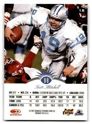 1997 Leaf #18 Scott Mitchell Football Trading Card for collectors and enthusiasts