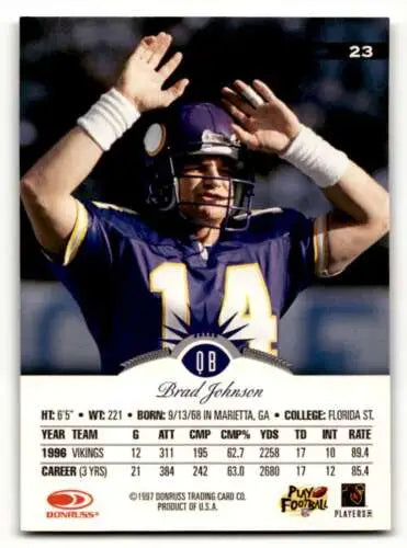 1997 Leaf #23 Brad Johnson Minnesota Vikings Football Card with original gloss, NM condition