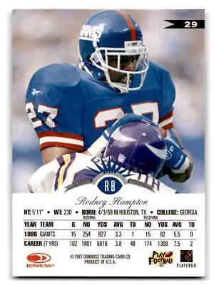 Rodney Hampton football card from 1997 Leaf #29, a must-have for trading cards collectors