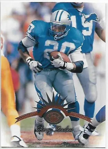 Barry Sanders 1997 Leaf #3 football card featuring original gloss and NM-MT condition