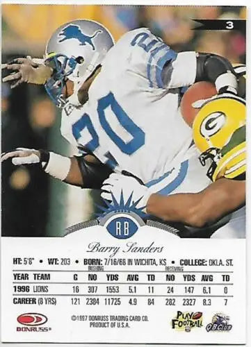 1997 Leaf #3 Barry Sanders football card with original gloss showcasing Lions star talent