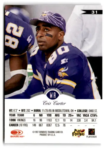 Cris Carter football card 1997 Leaf #31 with original gloss from Simply Sandoval