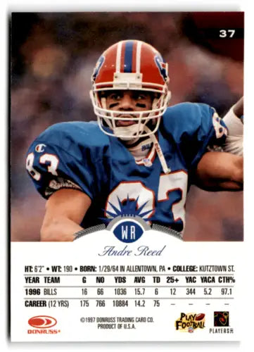 1997 Leaf #37 Andre Reed football card in near mint condition featuring original gloss