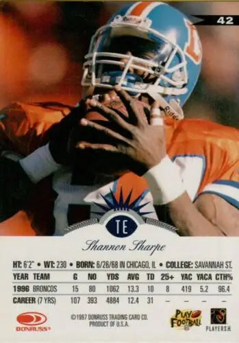 1997 Leaf #42 Shannon Sharpe football card with original gloss from Simply Sandoval