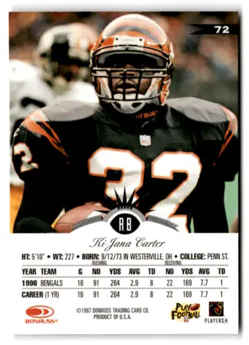 Ki-Jana Carter NM-MT 1997 Leaf #72 football card with original gloss, Bengals collectible