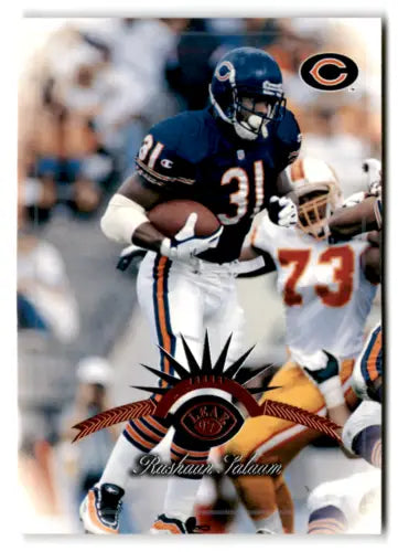 Football player Rashaan Salaam in action, showcasing original gloss in 1997 Leaf card