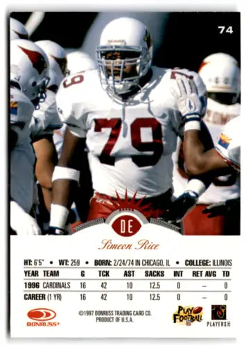 Simeon Rice football card 1997 Leaf #74 original gloss NM-MT Cardinals Simply Sandoval