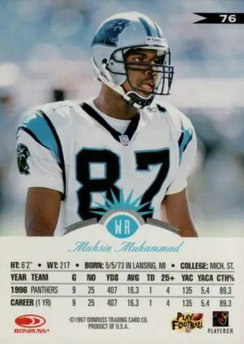 Muhsin Muhammad 1997 Leaf football card with original gloss showcasing Panthers ID 73472