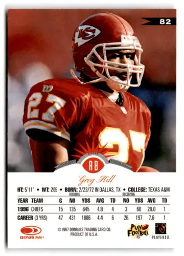 1997 Leaf #82 Greg Hill football card featuring original gloss from Simply Sandoval