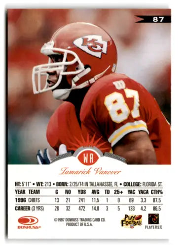 Tamarick Vanover 1997 Leaf football card with original gloss, Chiefs collectible