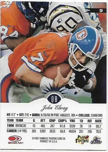John Elway football card 1997 Leaf #9 NM-MT Broncos original gloss collectible cards typically sell