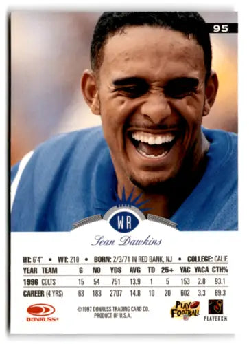 1997 Leaf #95 Sean Dawkins football card with original gloss featuring Colts player