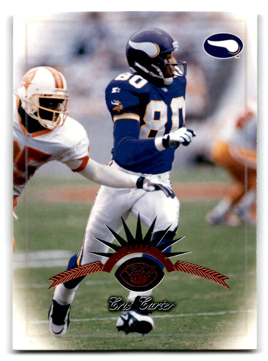 Vintage Leaf Cris Carter football trading card featuring Cris Carter in Vikings uniform