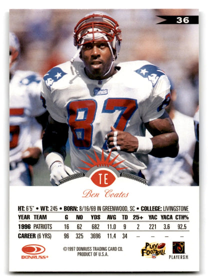 1997 Leaf Football Ben Coates trading card in New England Patriots uniform