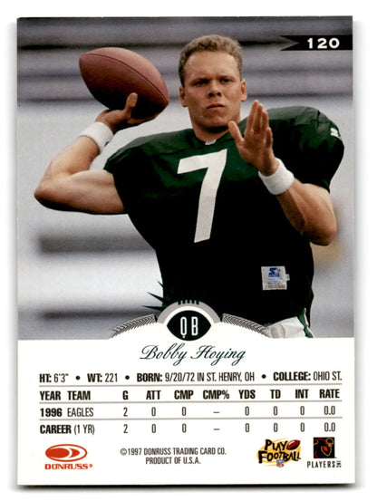 1997 Leaf Football Bobby Hoying card featuring Philadelphia Eagles football bobby player
