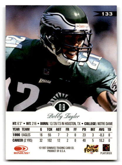 1997 Leaf Football Bobby Taylor card featuring Bobby Taylor of the Philadelphia Eagles