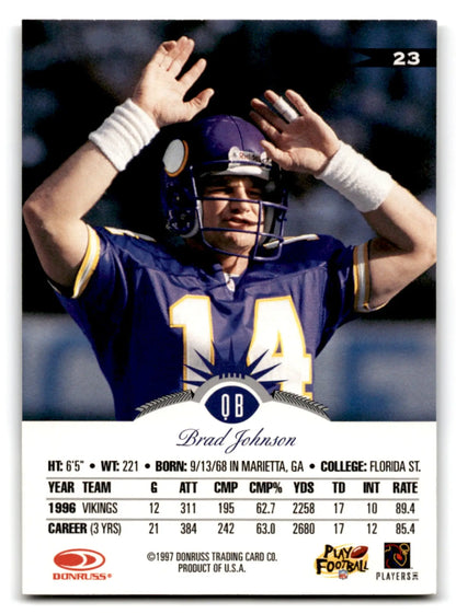 1997 Leaf Football Brad Johnson card featuring Minnesota Vikings football brad johnson