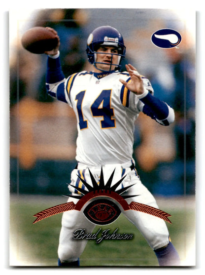 Collectible Leaf Football Brad Johnson trading card featuring a player in white and purple uniform