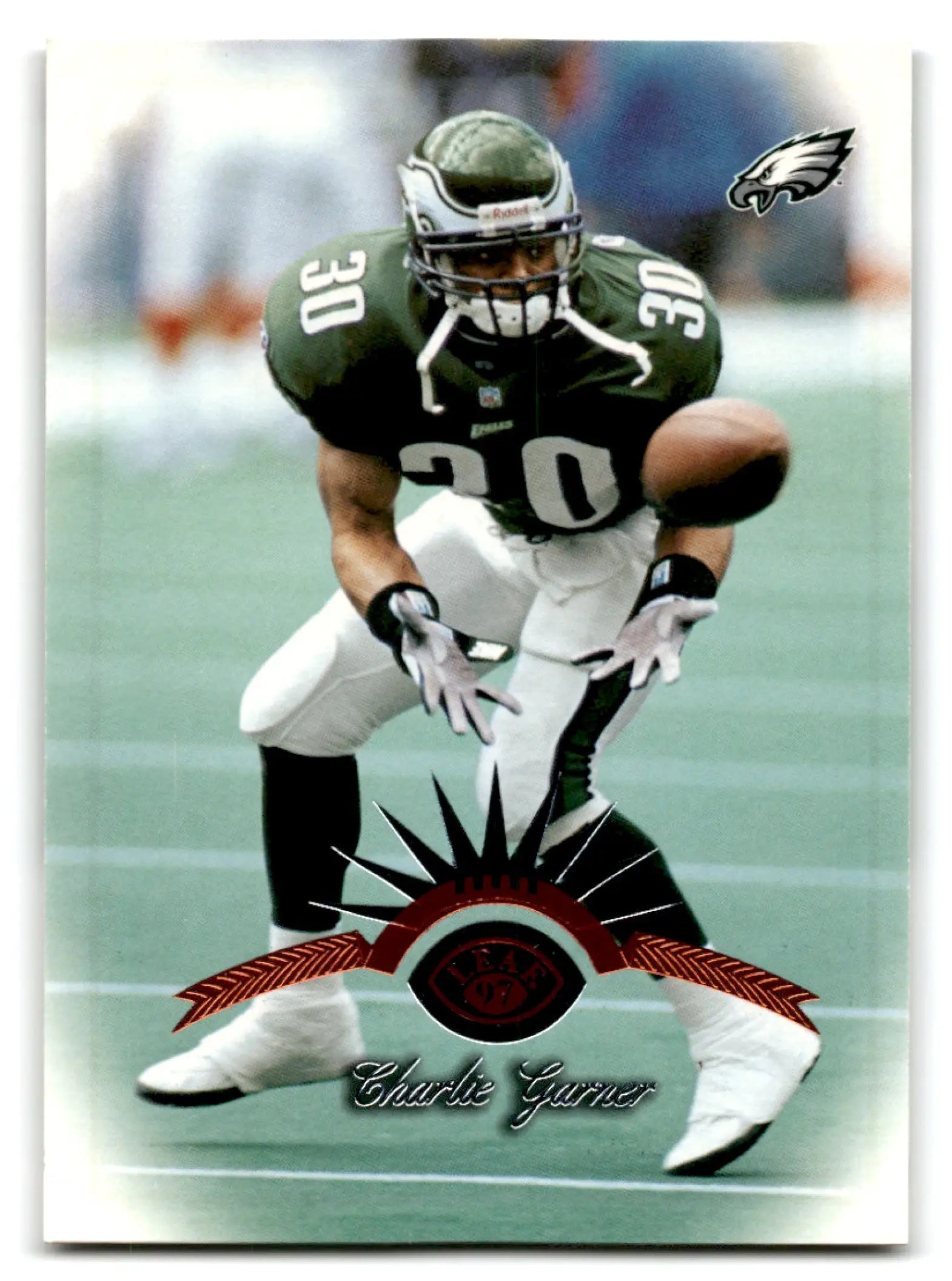 Leaf football Charlie trading card featuring Charlie Garner in Philadelphia Eagles uniform