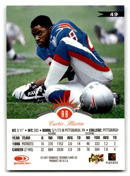 Vintage Leaf Football Curtis Martin trading card from 1997 featuring Curtis Martin