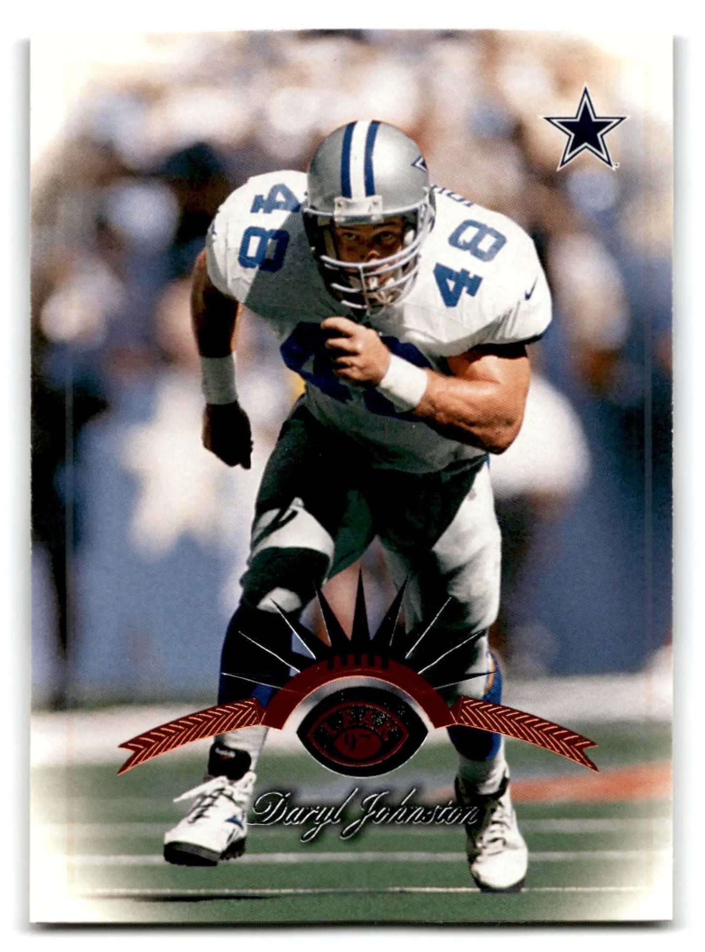 Football trading card of Daryl Johnston in Dallas Cowboys uniform from Leaf Football series