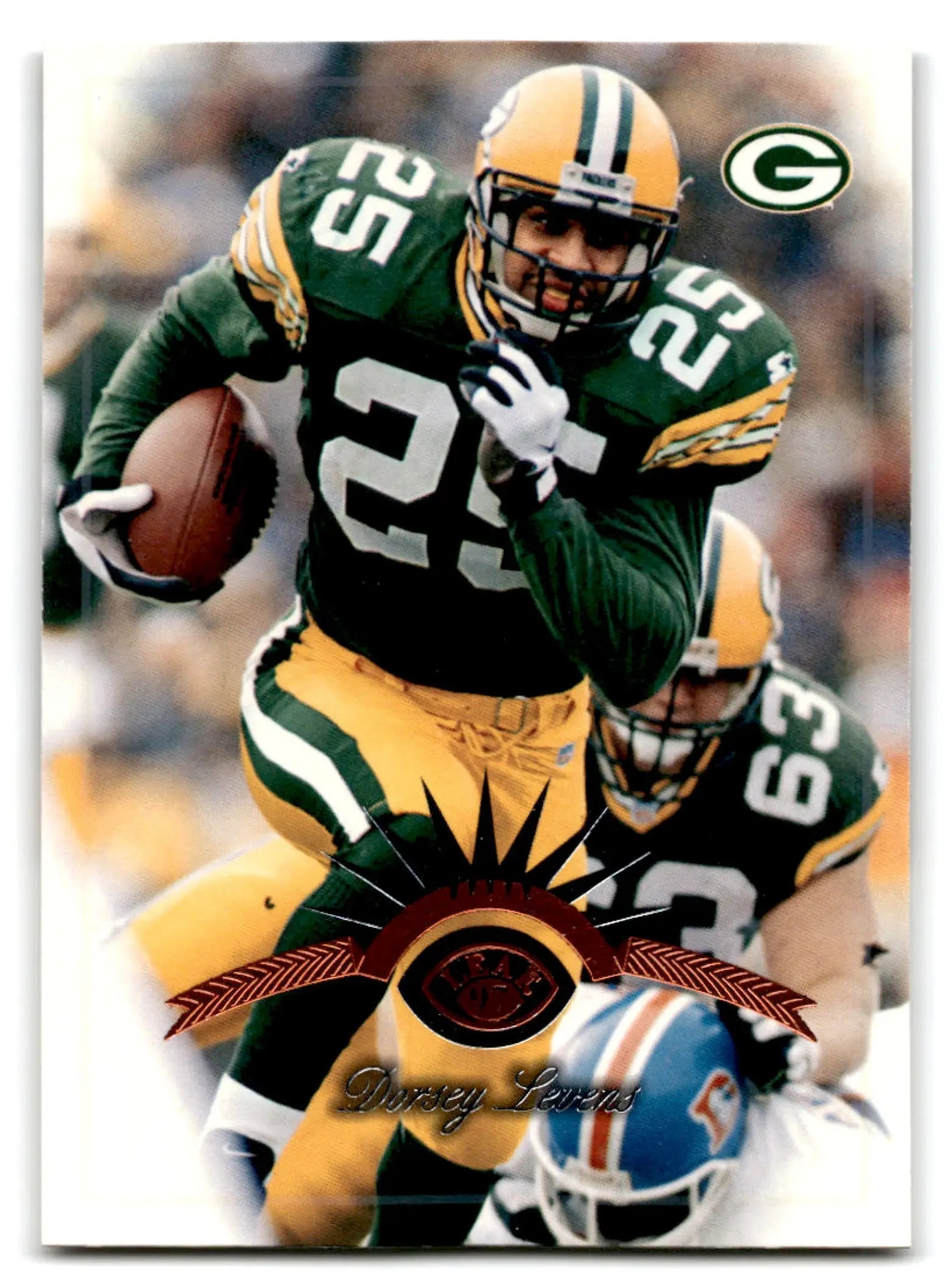 Green Bay Packers football card of Dorsey Levens from 1997 Leaf Football series