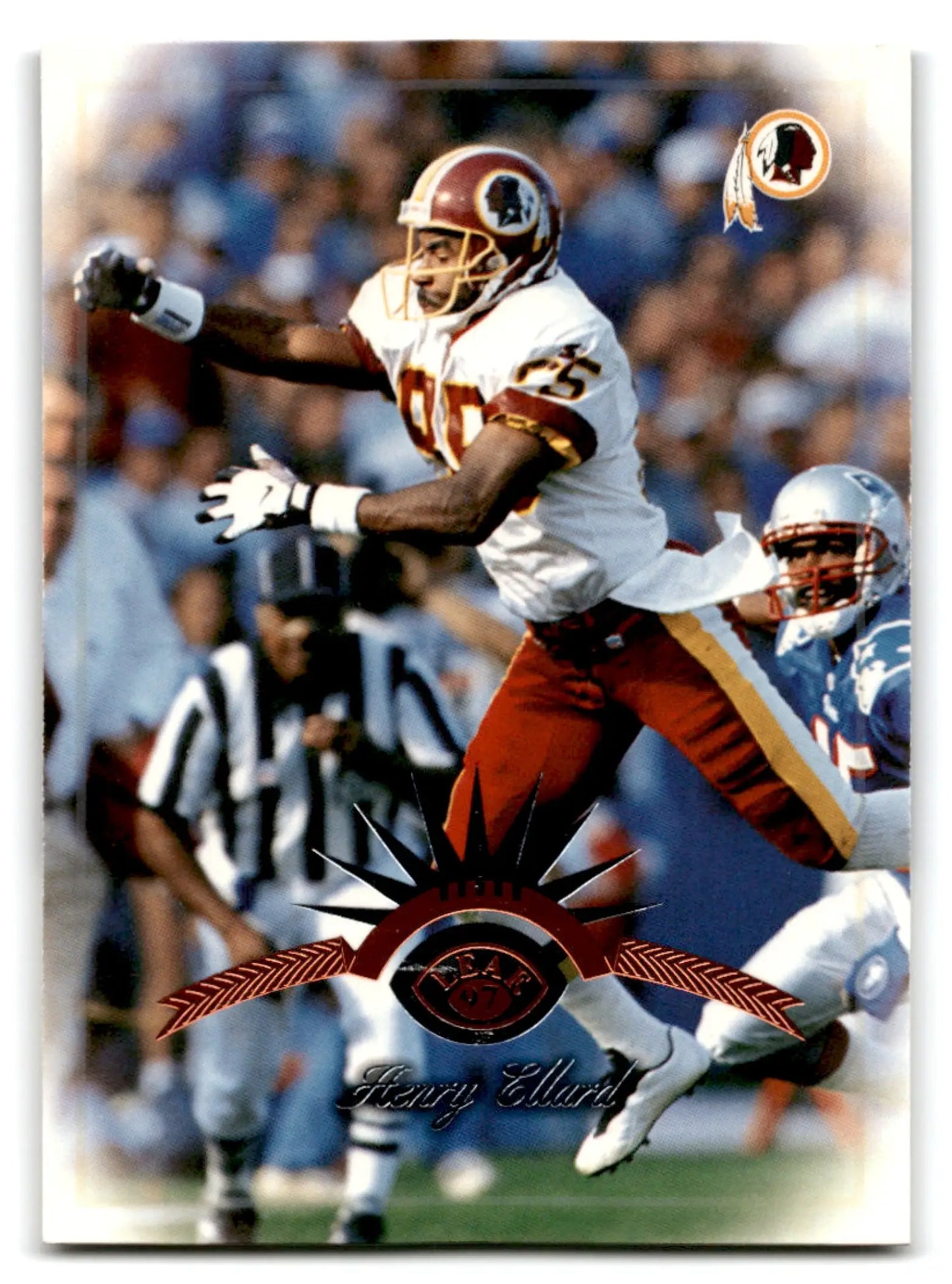 American football trading card of Henry Ellard in white and burgundy uniform from Leaf Football Henry series