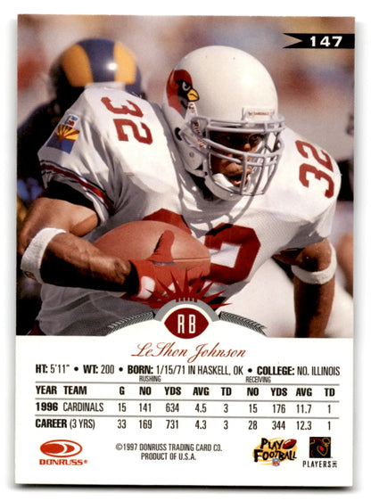 1997 Leaf Football LeShon Johnson trading card featuring Arizona Cardinals player