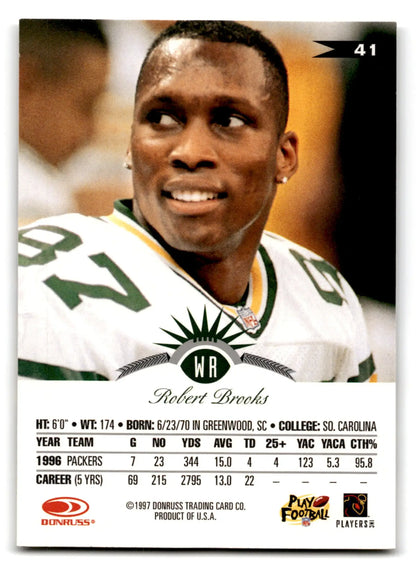 1997 Leaf Football Robert Brooks card featuring Green Bay Packers wide receiver Robert Brooks