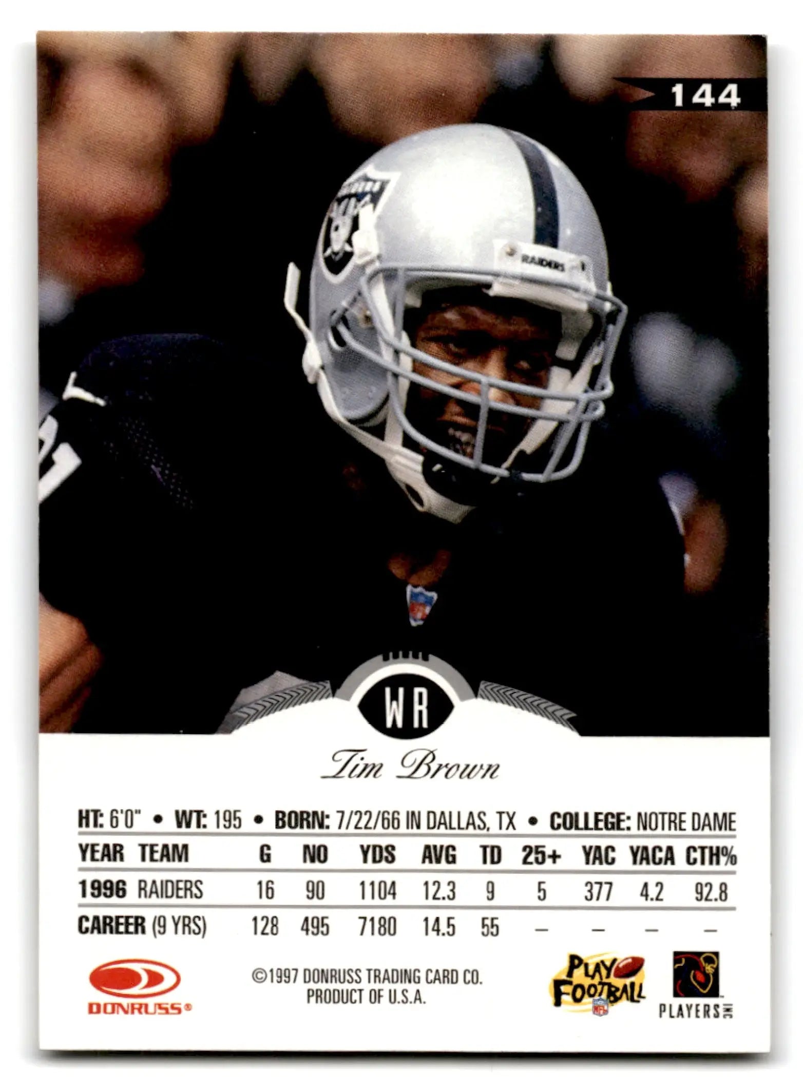 Vintage Leaf Football Tim Brown trading card featuring Oakland Raiders uniform