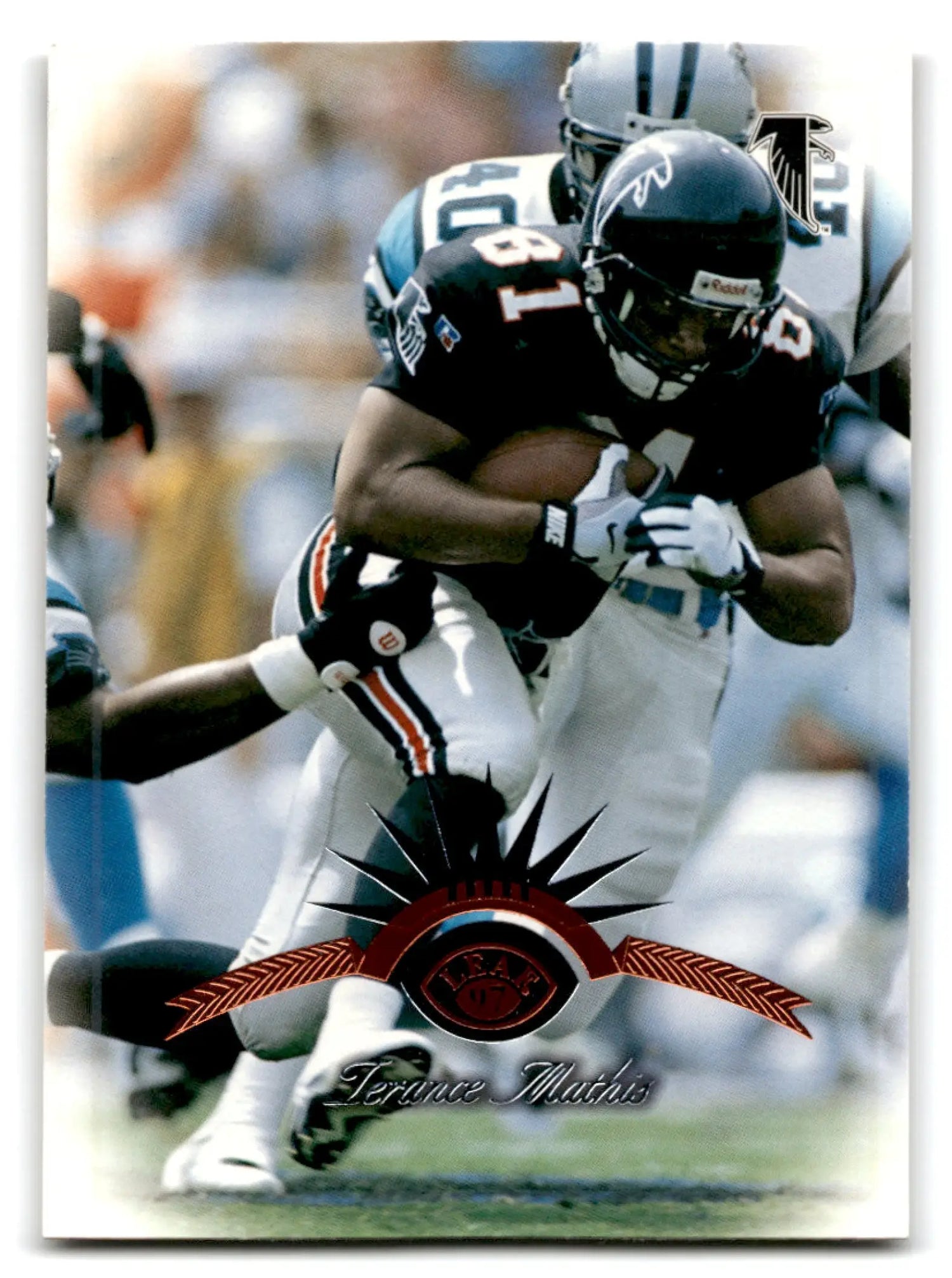 Leaf Terance Mathis trading card featuring Terance Mathis in Atlanta Falcons uniform