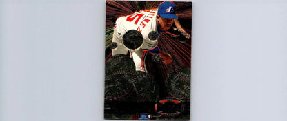 Baseball card featuring abstract design, 1997 Metal Universe #158 Pedro Martinez trading card